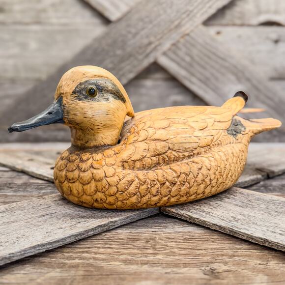 1985 Vintage Hand Carved Folk Art Detailed Wooden Widgeon Duck Decor-11.5”H - Picture 1 of 7